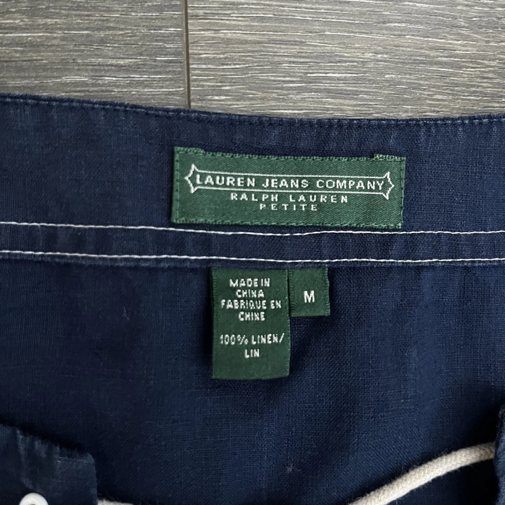 Ralph Lauren Jean Company 100% Linen Drawstring Roll Sleeve Tab Top MP Coastal - Picture 6 of 9